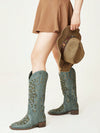 Rhinestone Cowgirl Chic: Embroidered Cowboy Boots with Chunky Mid Heel