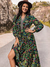 Enchanted Bloom Women's Printed Lantern Sleeve Dress: A V-Neck Stunner