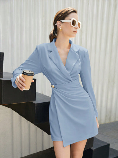 Wrap and Wow: Women's Long Sleeve Shirt Dress with High-Low Hem