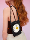 Beach Chic: Crochet Color Block Flower Crossbody Bag for Summer Vacations