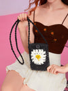 Beach Chic: Crochet Color Block Flower Crossbody Bag for Summer Vacations