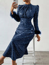 Flirty and Fabulous: Pleated Puff Sleeve Turkey Feather Dress