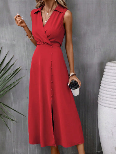 Chic and Simple: Classic V-Neck Sleeveless Split Dress