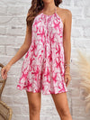 Vibrant Blooms: Women's Floral Printed Halter Neck Backless Sleeveless Dress