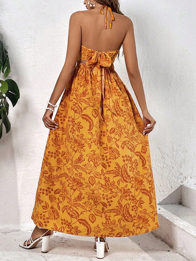 Floral Twist-Knot Hollow-Out Split Dress - Effortless Summer Elegance