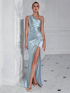 Sophisticated Glamour: Shoulder Pleated High Slit Cocktail Party Prom Dress