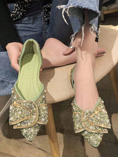 Chic Spring Slip-On Flat Shoes with Diamond Accents for Women