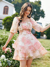 Frenchy Floral Fantasy: Women's Puff Sleeve Summer Dress