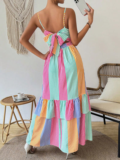 Stylish Stripes: Women's Summer Tank Dress with Ruffle Hem