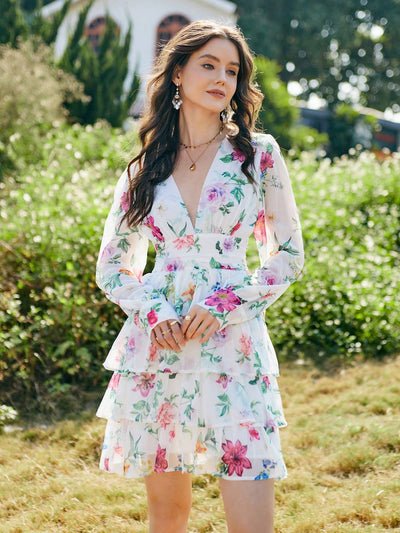 Blooming Beauty: Ladies Long Sleeve Floral Print Dress