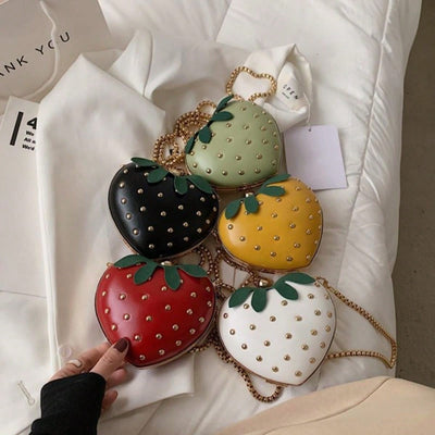 Sweet Strawberry Love: Heart-Shaped Chain Shoulder Crossbody Bag - Perfect Date Gift