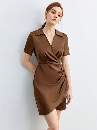 Elegant Solid Ruched Side Wrap Hem Dress for Stylish Workwear