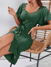 Dainty Darling: Frenchy Polka Dot Print Dress with Sweetheart Neck Button Decor