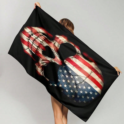 American Flag Skull Pattern Ultrafine Fiber Beach Towel: Ideal for Yoga, Travel, Swimming, Beach, Fitness, Camping
