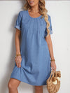 Effortlessly Chic: Casual Solid Roll-Up Sleeve Denim Dress