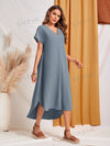 Dreamy Dusty Blue V-Neck High-Low Dress: Perfect for Spring