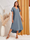 Dreamy Dusty Blue V-Neck High-Low Dress: Perfect for Spring