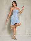 Summer Sizzle: Frayed Edge Strapless Denim Dress with Cinched Waist