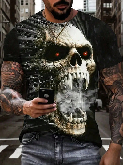 Men's Bold Skull Head Print Summer Tshirt