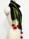 Chic Retro Floral Scarf: Black Gauze with Simulated Red Blooms for Effortless Style