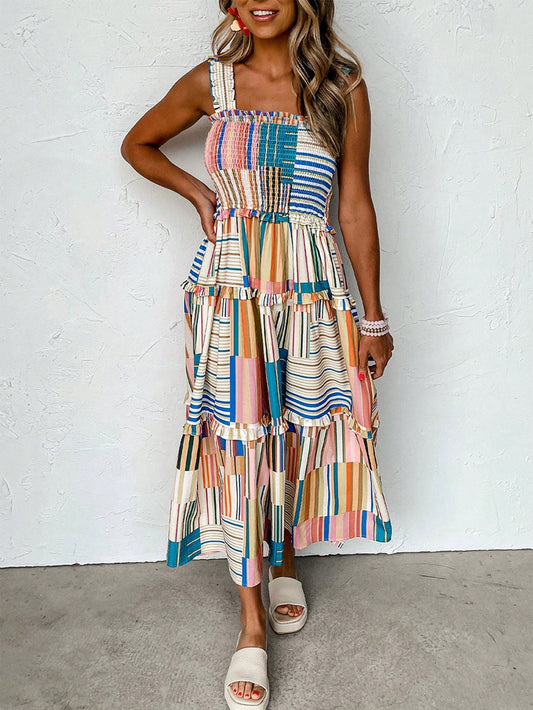 Elevate your summer wardrobe with our Lively Layers: Color-Blocked Swing Dress. With its playful design, this dress is perfect for any occasion. Its flowy silhouette and vibrant colors will make you stand out from the crowd. Stay stylish and comfortable all season long.