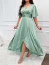 Chic & Elegant Plus Size V-Neck High Split Dress with Flare Sleeves