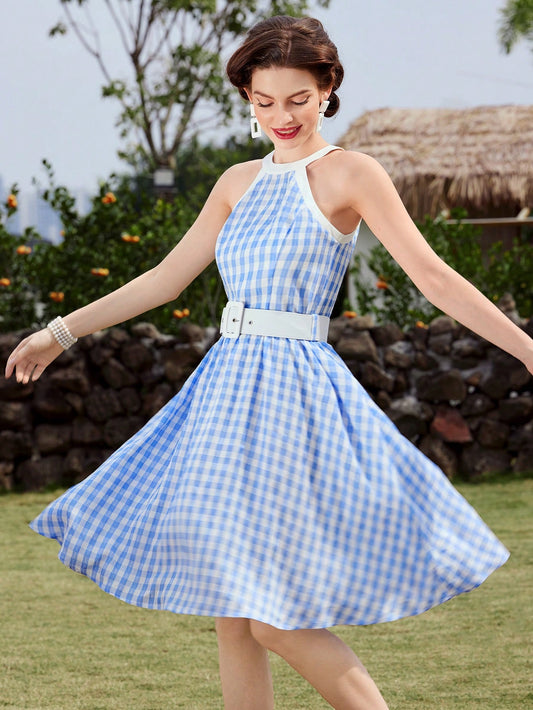 Transport yourself to a retro paradise with our Vintage Vacation Vibes Gingham Halter Dress from our Spring/Summer Collection. This dress features a classic gingham print and a flattering halter neckline. Perfect for channeling casual elegance and adding a touch of nostalgia to your wardrobe.