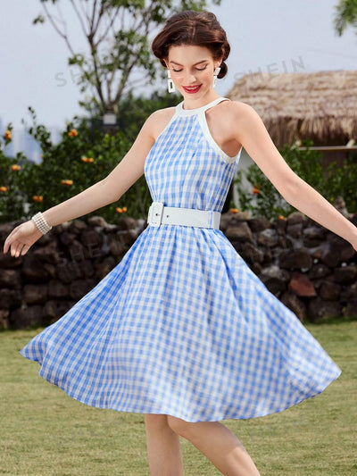 Vintage Vacation Vibes Gingham Halter Dress - Spring/Summer Collection