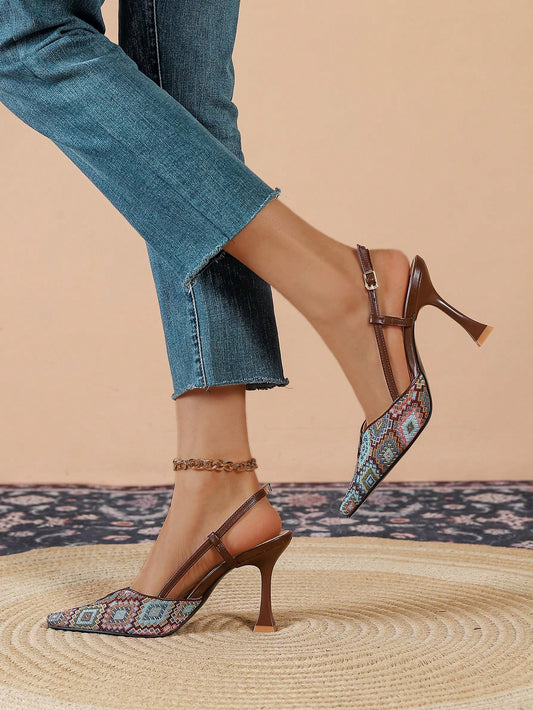 Vintage Embroidered Stiletto Pumps: Chic Resort-Ready High Heels