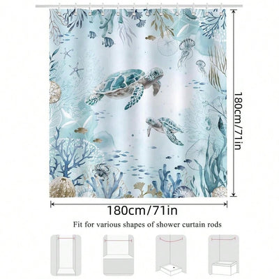 Teal Blue Ocean Sea Turtle Shower Curtain - Beachy Coastal Decor for Your Bathroom