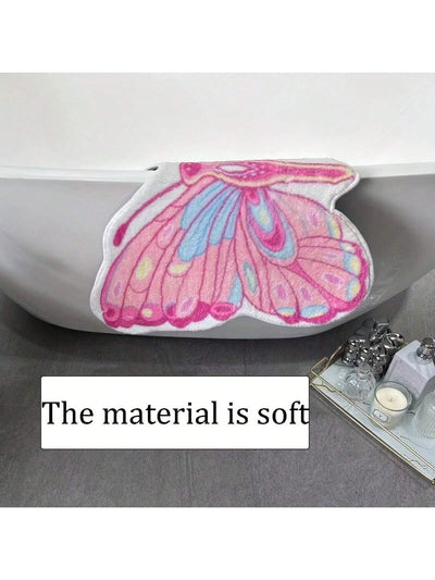 Pretty in Pink Butterfly Bathtub Rug: Soft, Durable, Absorbent Bathroom Floor Mat