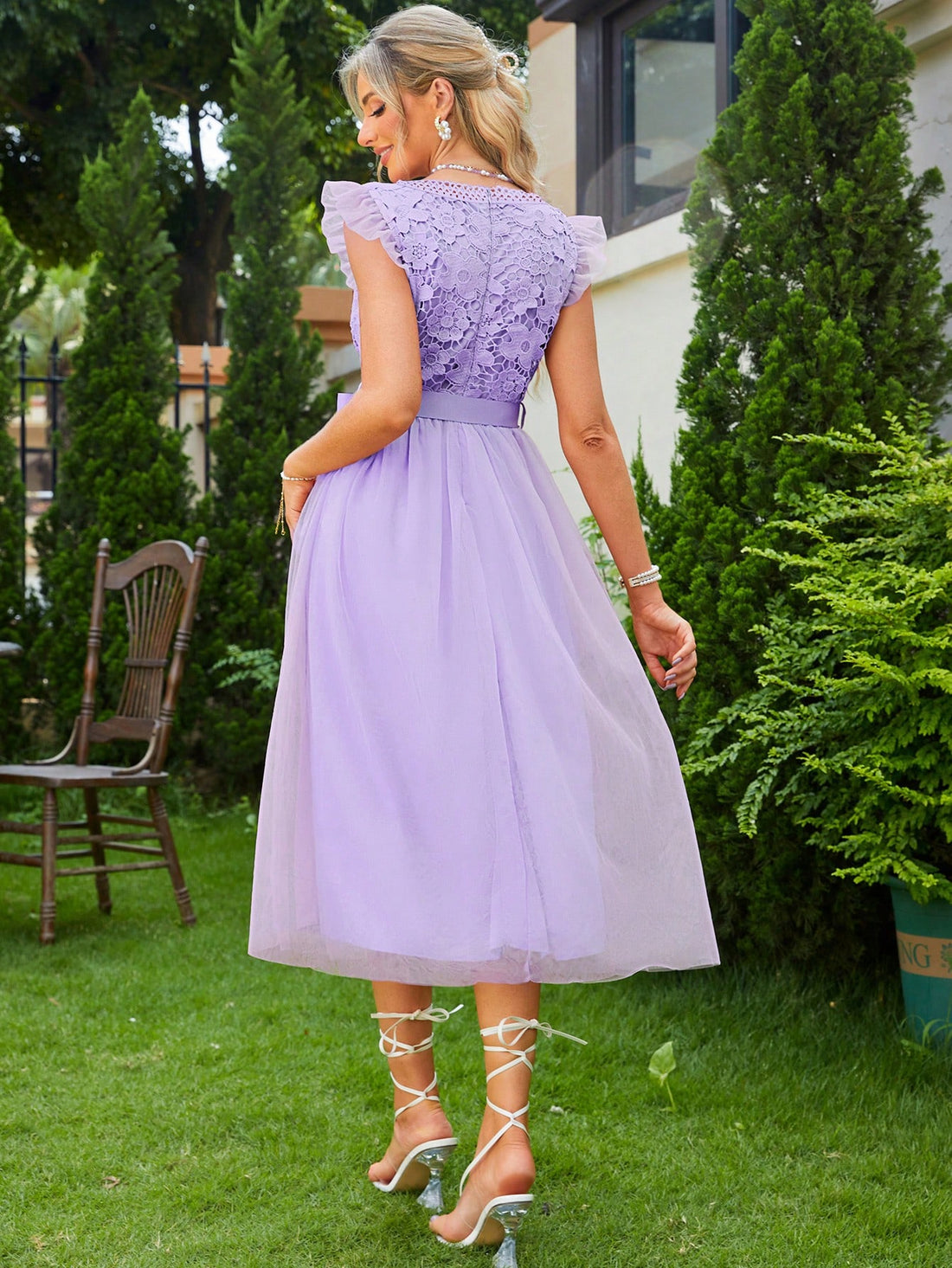 Introducing our Chic and Sexy Lovely Lace Splice Dress for Women. With delicate lace detailing, this dress exudes elegance and sophistication. Perfect for any occasion, it will make you look and feel lovely. Upgrade your wardrobe with this must-have piece and radiate confidence.