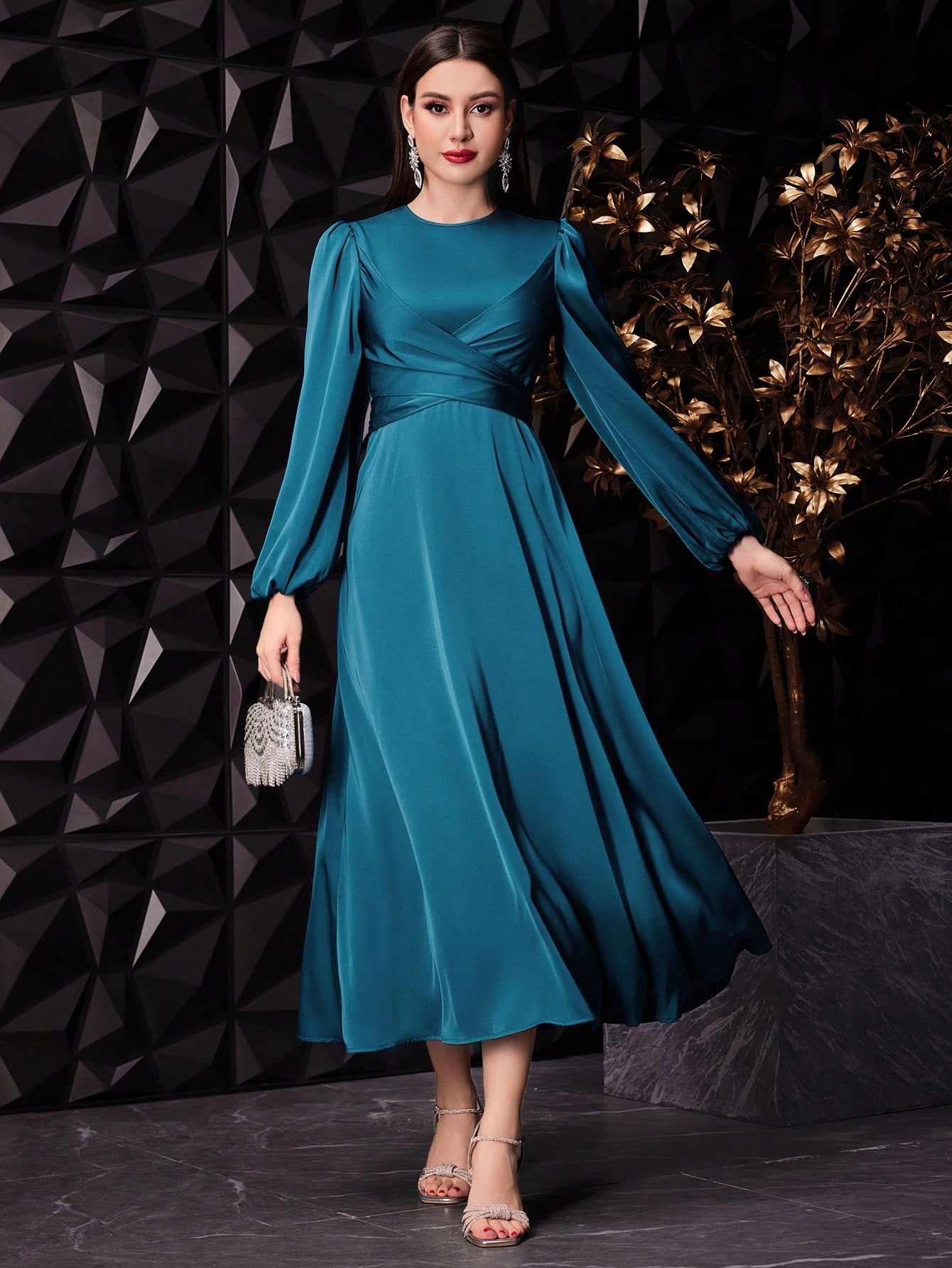 long lantern sleeve dress Long Lantern Sleeves Deep V Neck Wholesale Bridesmaid Dresses