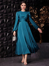 Elegant Solid Color Lantern Sleeve Maxi Dress - Perfect for Evening Parties