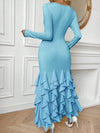 Chic Sophistication: Solid Color Frill Trim Fish Tail Bodycon Dress