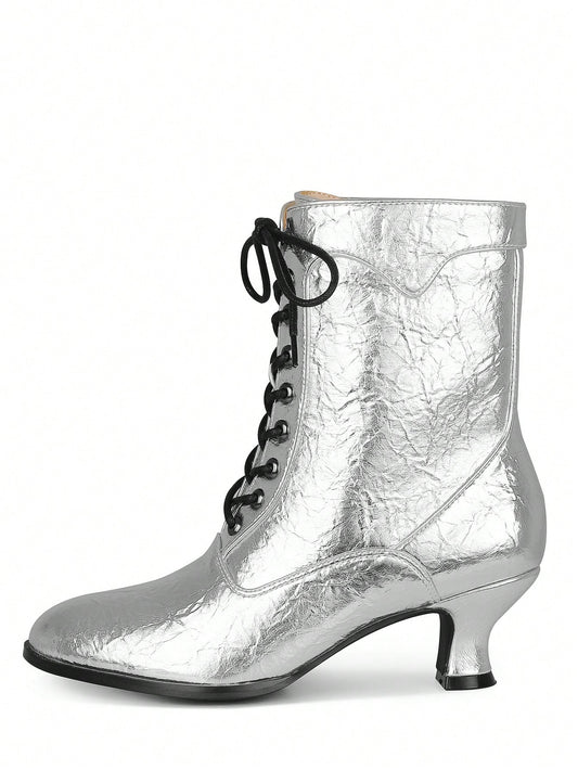 Victorian Charm: Lace-Up Kitten Heel Boots for Women