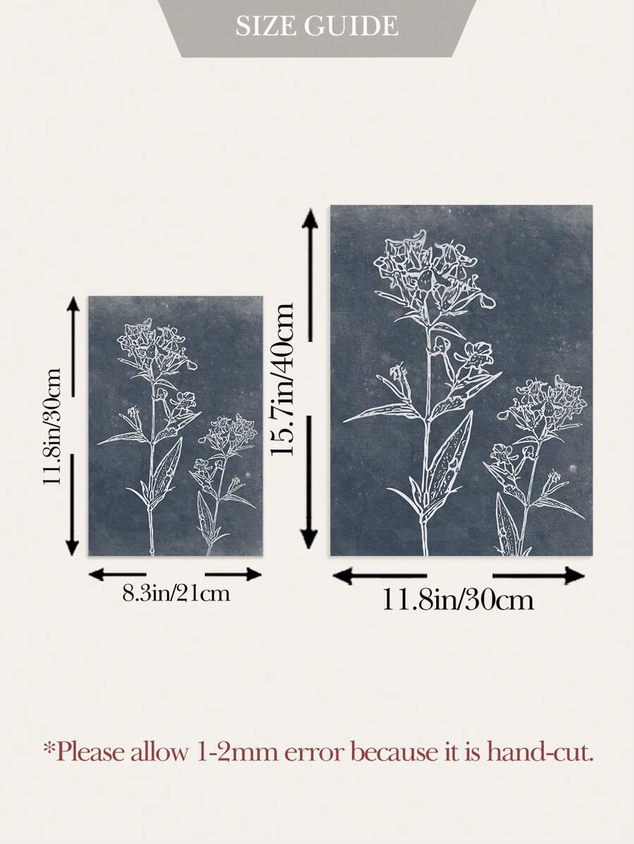 Bedroom view of two framed botanical wall art prints above bed in sage and blue tones