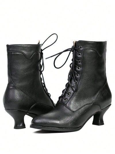 Victorian Charm: Lace-Up Kitten Heel Boots for Women