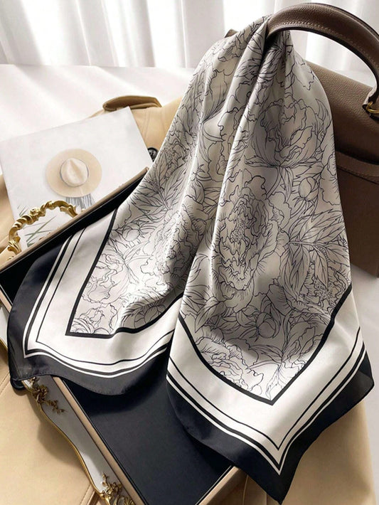Black and White Floral Print Square Scarf: Your Travel and Daily Essential