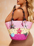 Stay stylish this summer with our Women's Multicolor Woven Tote Bag. Featuring a zippered closure, this bag is perfect for carrying all your essentials while adding a pop of color to your outfit. Stay organized and fashionable with this must-have summer accessory.