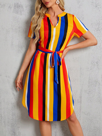 Chic and Classic: V-Neck Striped Dress for Women