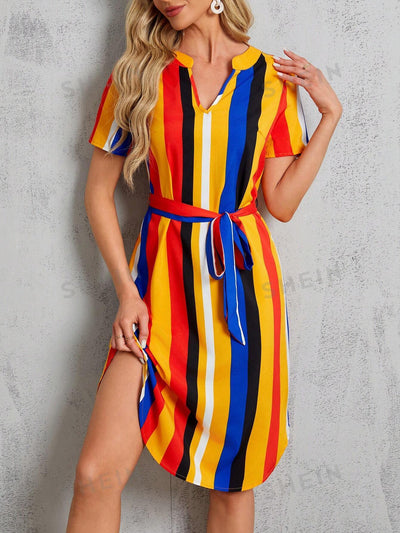 Chic and Classic: V-Neck Striped Dress for Women