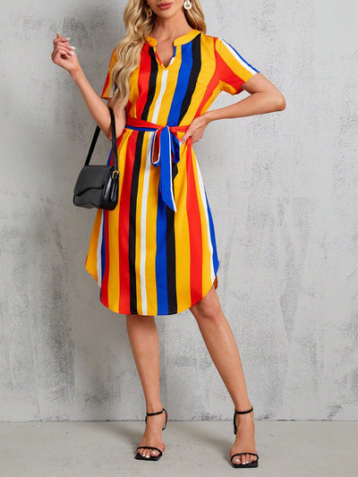 Chic and Classic: V-Neck Striped Dress for Women