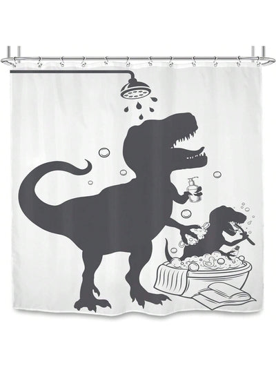 Jurassic Splash: Fun Dinosaur Shower Curtain with Cartoon Design for Kids' Bathrooms