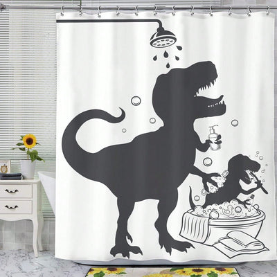 Jurassic Splash: Fun Dinosaur Shower Curtain with Cartoon Design for Kids' Bathrooms