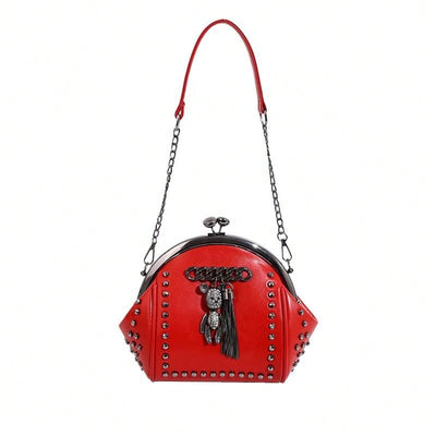 Vintage Rivet Fringe Shoulder Bag: Stylish Crossbody Chain Handbag