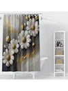 Golden Texture Floral Boho Daisy Shower Curtain Set: Modern Bathroom Decor with Hooks