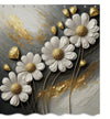 Golden Texture Floral Boho Daisy Shower Curtain Set: Modern Bathroom Decor with Hooks