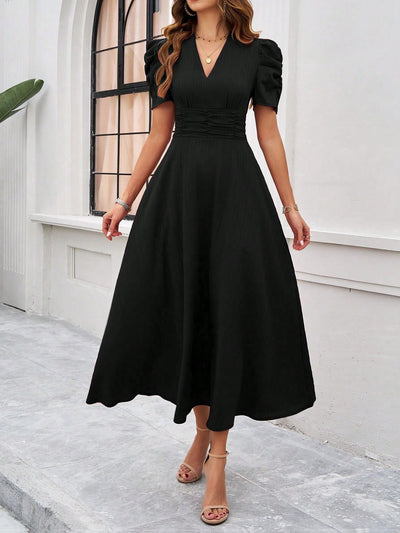 Flirty and Feminine: Women's Puff Sleeve Waist-Cinched Dress