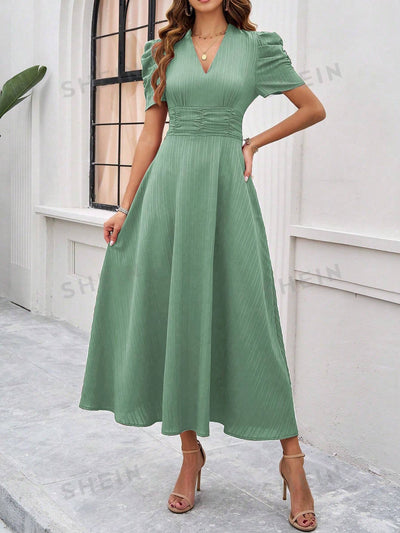 Flirty and Feminine: Women's Puff Sleeve Waist-Cinched Dress